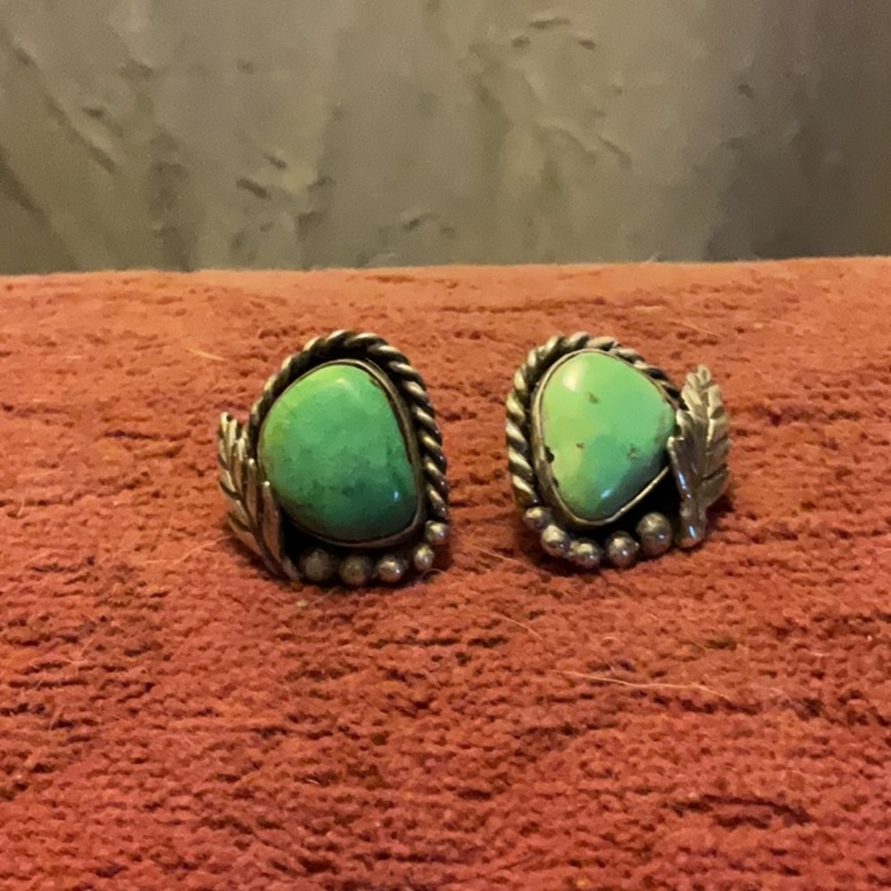 Native American turquoise and sterling silver earrings vintage 1975 signed
